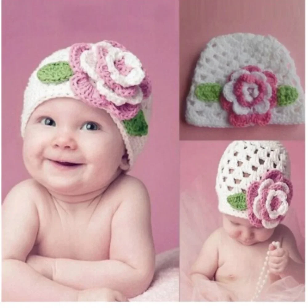 Adorable Baby Girl Crochet Winter Hat with Flower - Picture 1 of 2